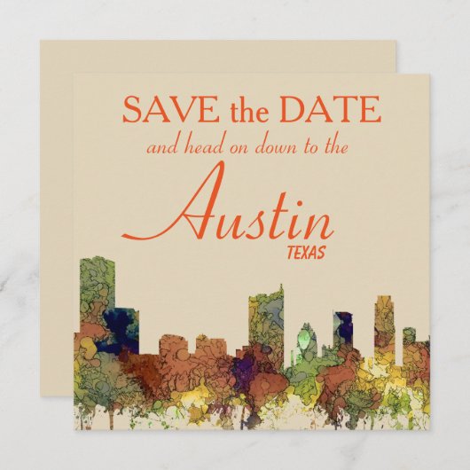 Save The Date Austin Texas Skyline SG-Safari Buff (Devant / Derrière)