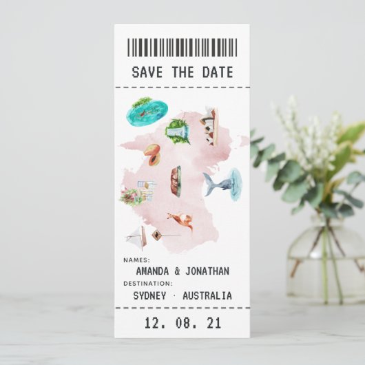 Save The Date Australian Mariage Boarding Pass Enregistrer la da (Debout devant)