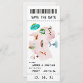 Save The Date Australian Mariage Boarding Pass Enregistrer la da (Devant / Derrière)