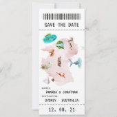 Save The Date Australian Mariage Boarding Pass Enregistrer la da (Devant)