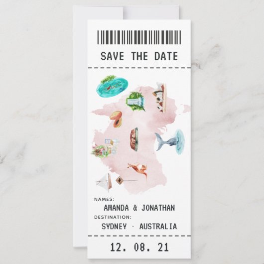 Save The Date Australian Mariage Boarding Pass Enregistrer la da (Devant)