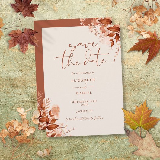 Save The Date Automne Automne Rustique Floral Script Mariage
