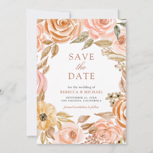 Save The Date Automne Automne Rustique Terme Floral Mariage Phot (Devant)
