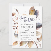 Save The Date Automne Bleu Or Feuilles Aquarelle Christian Maria (Devant)