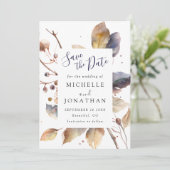 Save The Date Automne Bleu Or Feuilles Aquarelle Christian Maria (Debout devant)