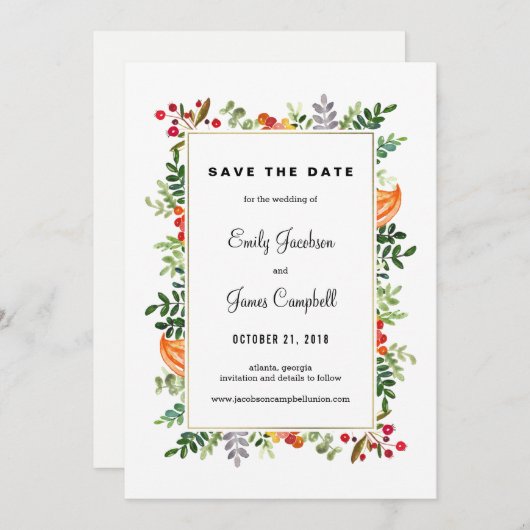 Save The Date Automne Blooms Mariage de automne Enregistrer la c (Devant / Derrière)