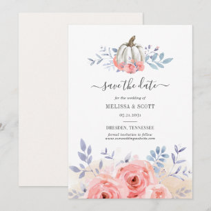 Save The Date Automne Blush rose Roses Citrouille Floral