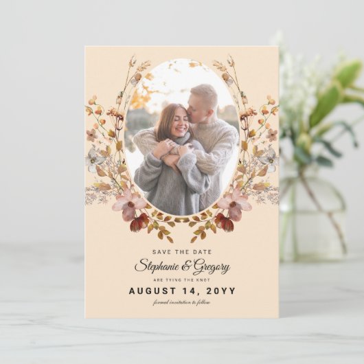 Save The Date Automne Boho Fleur sauvage Photo Mariage Enregistr (Debout devant)