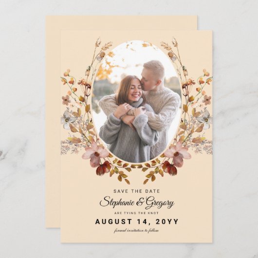 Save The Date Automne Boho Fleur sauvage Photo Mariage Enregistr (Devant / Derrière)