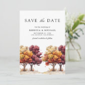 Save The Date Automne Burgundy Arbres QR Code Mariage photo (Debout devant)