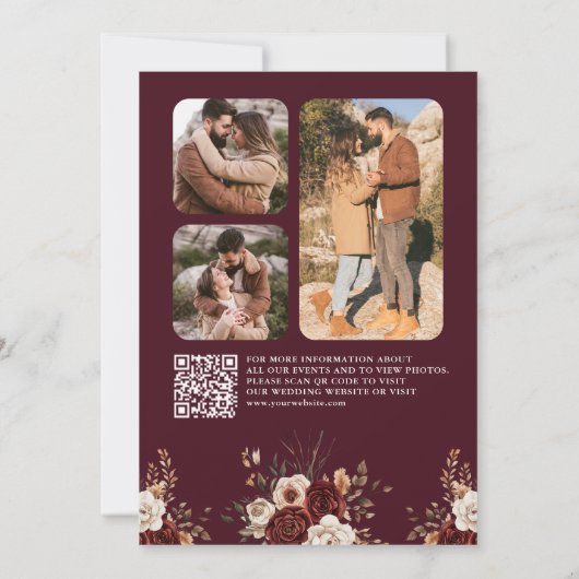Save The Date Automne Burgundy Arbres QR Code Mariage photo (Dos)