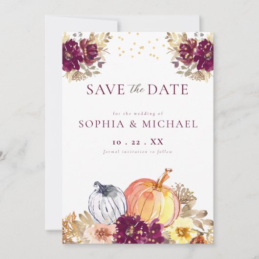Save The Date Automne Citrouille automne fleurs Enregistrer la d (Devant)