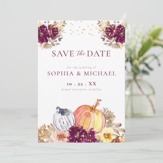 Save The Date Automne Citrouille automne fleurs Enregistrer la d (Debout devant)