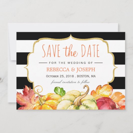 Save The Date Automne Citrouille Maple Feuilles Automne Sauvez l (Devant)