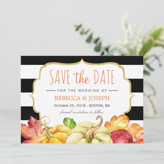 Save The Date Automne Citrouille Maple Feuilles Automne Sauvez l (Debout devant)