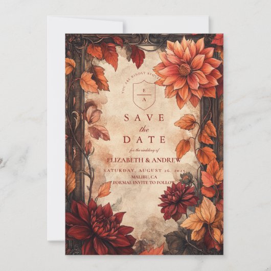 Save The Date Automne Dahlia Elegance Mariage (Devant)