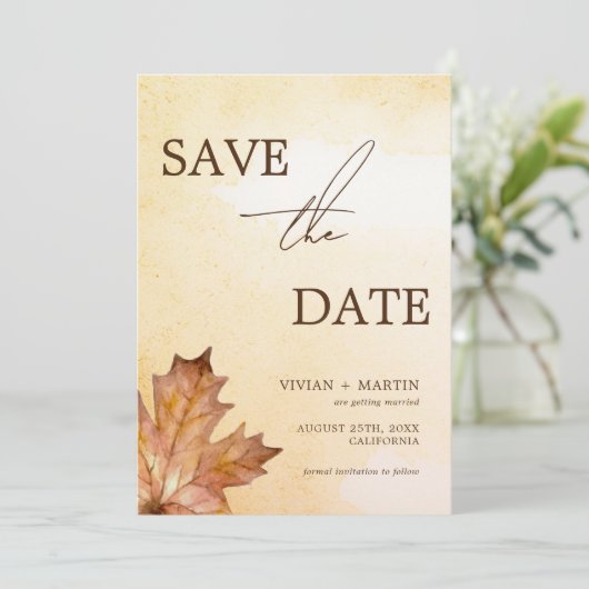 Save The Date Automne Feuille d'érable Brunt Aquarelle orange (Debout devant)