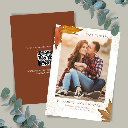 Save The Date Automne Feuilles photo Mariage Enregistrer la date