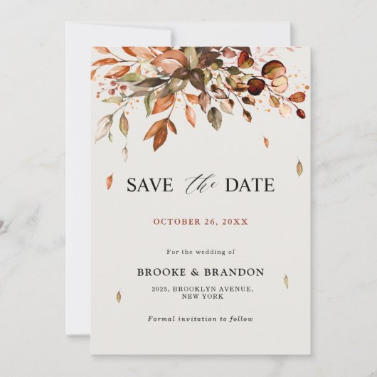 Save The Date Automne Feuilles Russe Pays Boho Mariage (Devant)