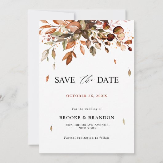Save The Date Automne Feuilles Russe Pays Boho Mariage Save (Devant)