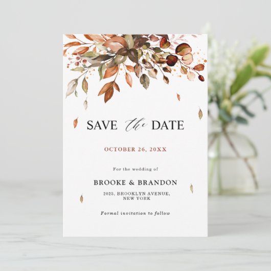 Save The Date Automne Feuilles Russe Pays Boho Mariage Save (Debout devant)