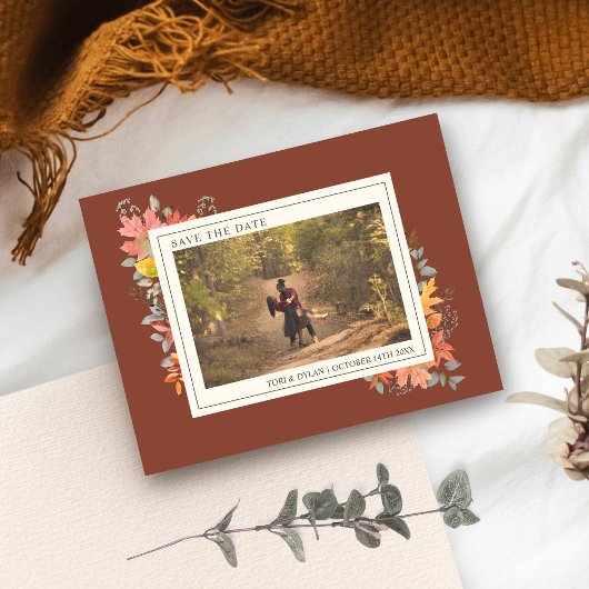 Save The Date Automne Feuilles Terracotta Mariage Photo