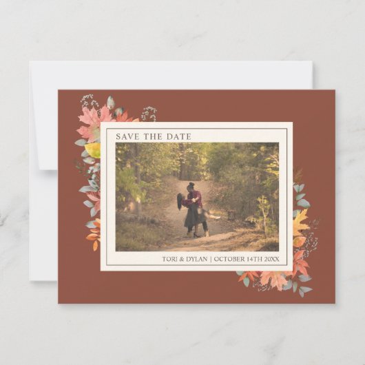 Save The Date Automne Feuilles Terracotta Mariage Photo (Devant)