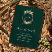 Save The Date Automne Fleur sauvage Crest QR Code Emerald Mariag