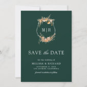 Save The Date Automne Fleur sauvage Crest QR Code Emerald Mariag (Devant)