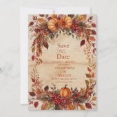 Save The Date Automne Floral Citrouille Rustique Mariage (Devant)