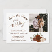 Save The Date Automne Floral Élégant Calligraphie & Mariage Phot (Devant)