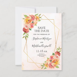 Save The Date Automne Floral Moderne Mariage géométrique