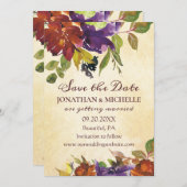 Save The Date Automne Floral Purple Orange Mariage Inspirant (Devant / Derrière)