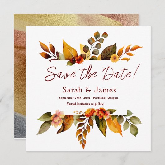 Save The Date Automne Florals Enregistrer la date de l'annonce (Devant / Derrière)