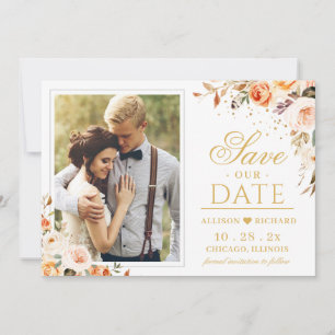 Save The Date Automne Gold Floral Bohemian Chic Photo Mariage