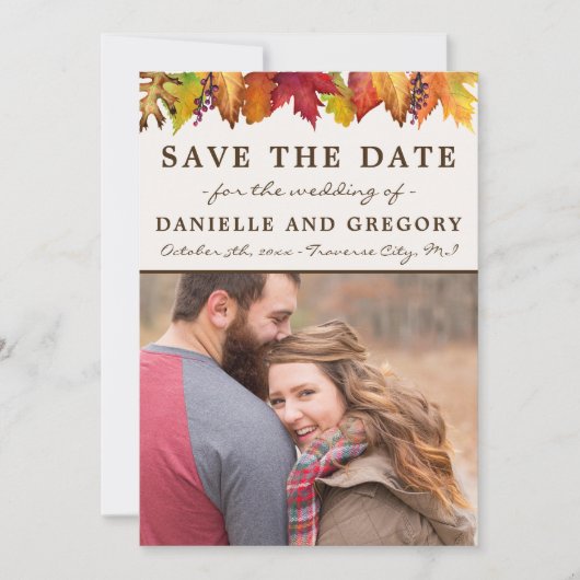 Save The Date Automne Laisse Mariage de automne Enregistrer la d (Devant)