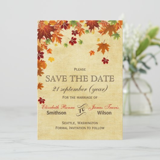 Save The Date Automne laisse un Mariage rustique (Debout devant)