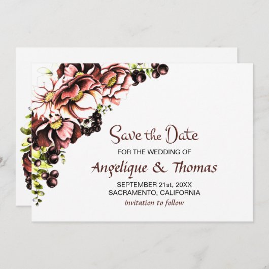 Save The Date Automne Mariage Floral Enregistrer La Date (Devant / Derrière)