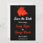 Save The Date Automne Noir Et Blanc Rouge Feuille Mariage de aut (Devant)