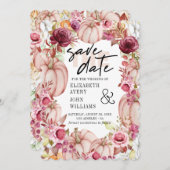 Save The Date Automne Rose Bourgogne Citrouille Enregistrer La D (Devant / Derrière)