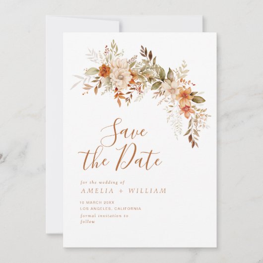 Save The Date automne rustique automne mariage floral enregistre (Devant)