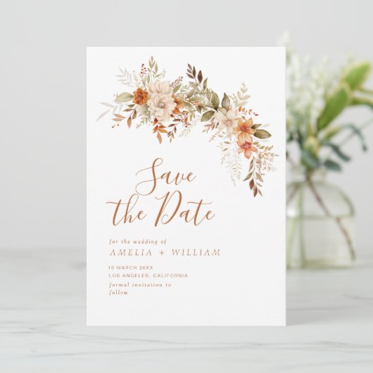 Save The Date automne rustique automne mariage floral enregistre (Debout devant)