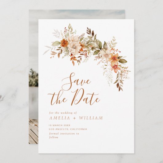 Save The Date automne rustique automne mariage floral enregistre (Devant / Derrière)