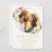 Save The Date Automne Terracotta Floral Or Photo géométrique (Devant)