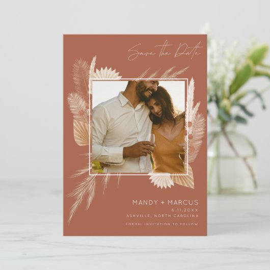 Save The Date Automne Terracotta Mariage photo (Debout devant)