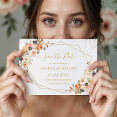 Save The Date Automne Terracotta Orange Or Floral Géométrique