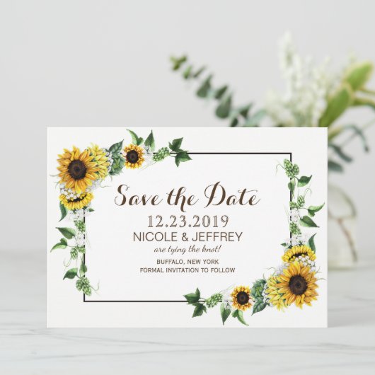 Save The Date Automne Tournesol Rustique Grange Mariage Enregist (Debout devant)