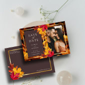 Save The Date Automne Woody Brown & Elegant Golden Frame Mariage