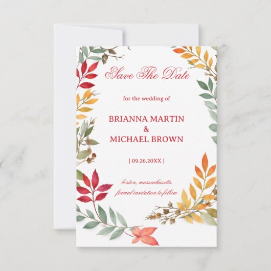 Save The Date Autumn Botanical Leaves Frame (Devant)