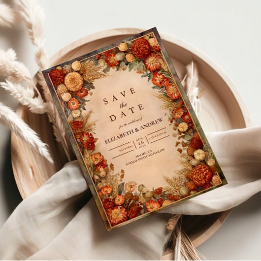 Save The Date Autumn Harvest Floral Wedding